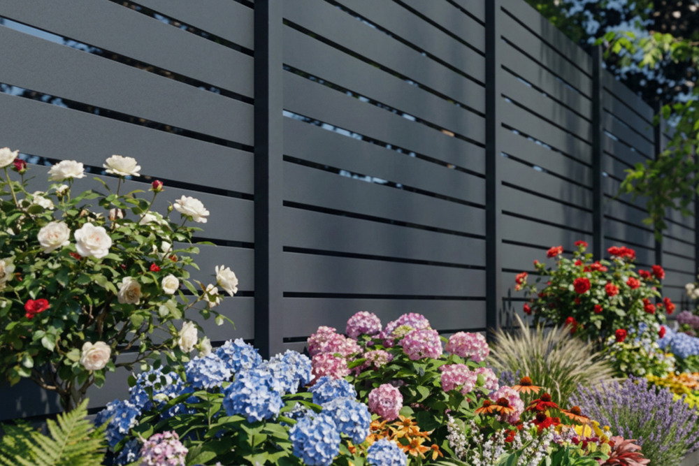 Boston aluminium scherm donkergrijs met open lamellen  