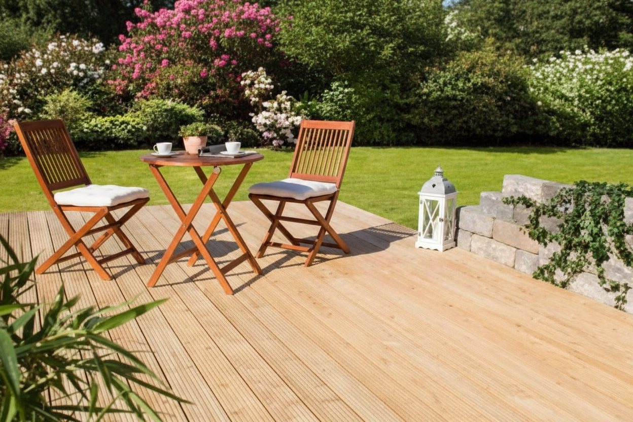 Onbehandelde douglas terrasplanken voor buitengebruik, robuuste houten planken met natuurlijke uitstraling die perfect zijn voor terrasconstructies, tuinpaden en lounges, duurzaam en weerbestendig hout dat mooi vergrijst na verloop van tijd