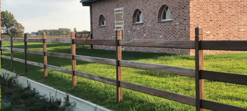 Paardenafsluiting 3 regels - tropisch hardhout - tussenpaal
