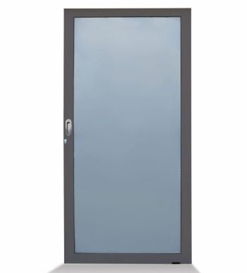 Detailfoto deur opaal glas van composiet tuinhuis Nendaz