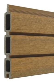 WPC tuinscherm Boston Modern Teak met natuurlijke houtlook en co-extrusie technologie.