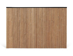 Luxe Bardot tuinscherm van thermowood vuren met verticaal ribprofiel en zwart aluminium bovenprofiel.