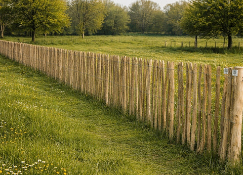 Robinia hekwerk geplaatst in een weide. Robinia tuinafsluiting