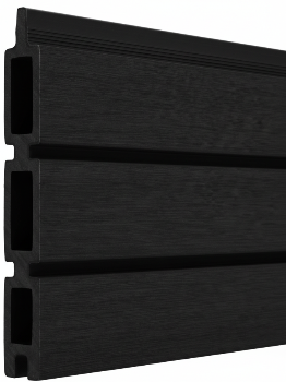 Modern zwart WPC tuinscherm met horizontale planken en aluminium profiel